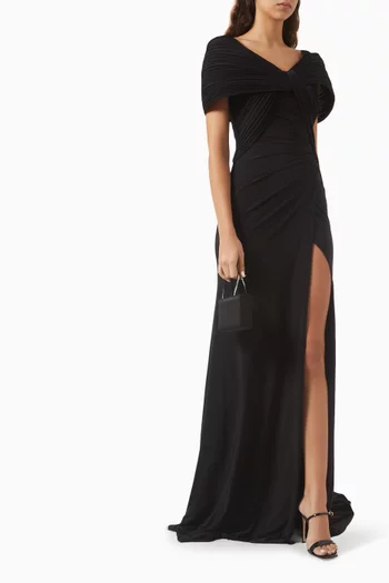 Pleated Draped Gown in Crepe