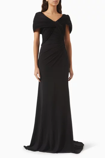 Pleated Draped Gown in Crepe