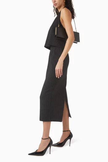 Pinstriped Contour Midi Skirt in Wool