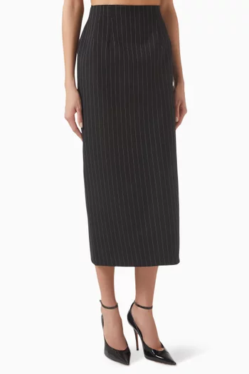 Pinstriped Contour Midi Skirt in Wool