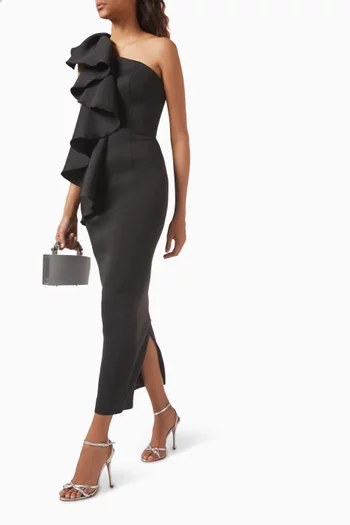 One-shoulder Dress in Scuba Fabric