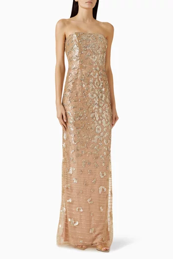 Strapless Beaded Gown in Mesh