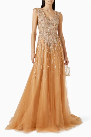 Beaded Gown in Mesh