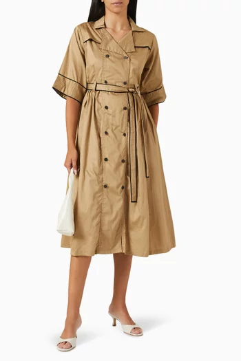 فستان سيينا متوسط الطول بحزام قطن ستان