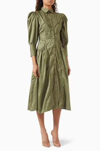 فستان نواه متوسط الطول بطيات قطن ستان