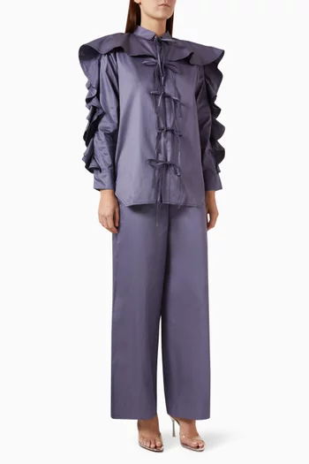 طقم بنطال وبلوزة توري قطن ستان