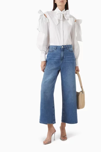 Studio Bow Detail Shirt in Cotton Poplin