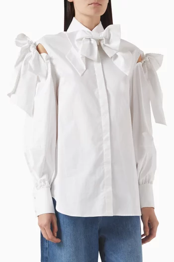 Studio Bow Detail Shirt in Cotton Poplin