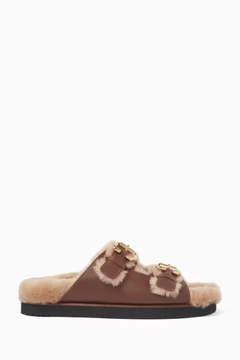 Nil Slides in Leather & Shearling