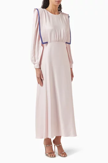 Padded-shoulder Midi Dress in Rayon