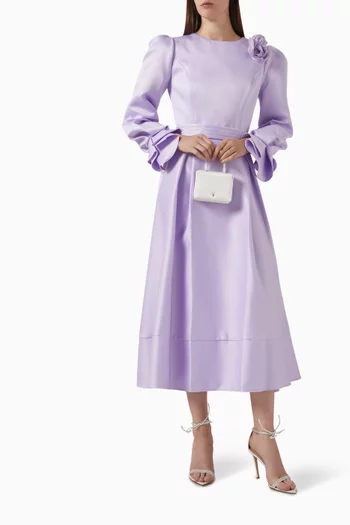 Ruffle-cuff Midi Dress