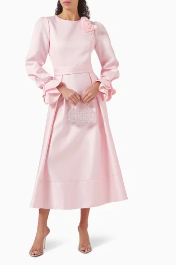 Ruffle-cuff Midi Dress