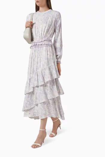 Ruffle-trim Midi Dress in Viscose Blend