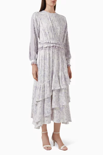 Ruffle-trim Midi Dress in Viscose Blend