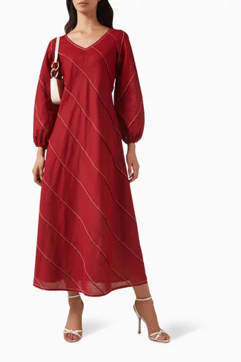 Contrast-stitch Midi Dress in Linen