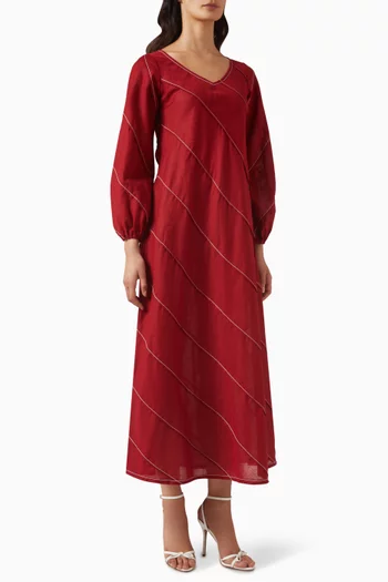 Contrast-stitch Midi Dress in Linen