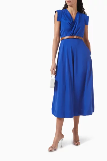 فستان ايلي متوسط الطول بحزام كريب