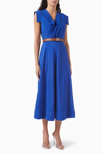 فستان ايلي متوسط الطول بحزام كريب