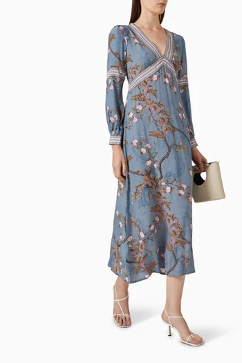 Floral-print Midi Dress in Viscose Crepe