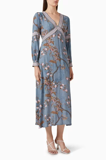 Floral-print Midi Dress in Viscose Crepe