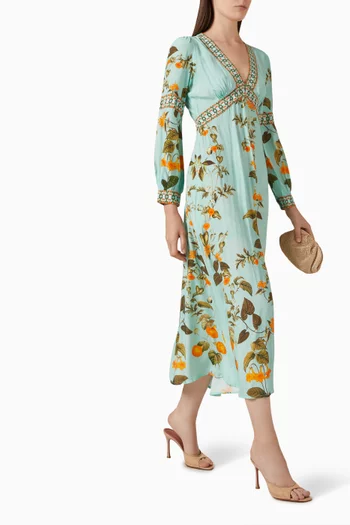 Floral-print Midi Dress in Viscose Crepe