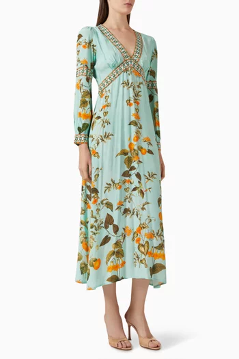 Floral-print Midi Dress in Viscose Crepe