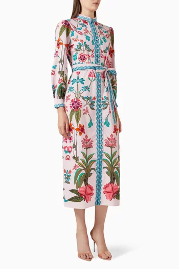 Belted Midi Dress in Cotton Cambric