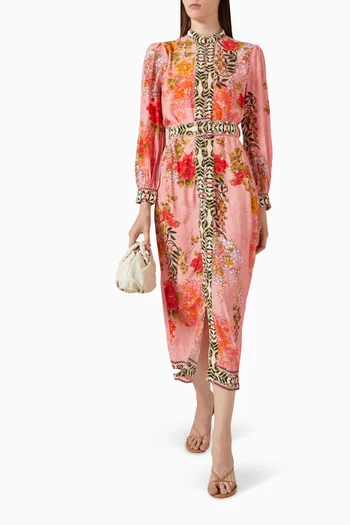 Belted Midi Dress in Viscose Crepe