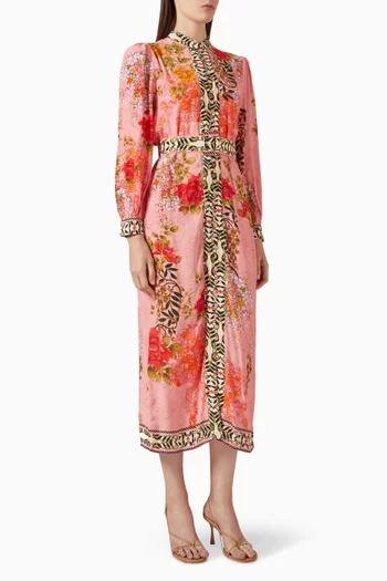 Belted Midi Dress in Viscose Crepe