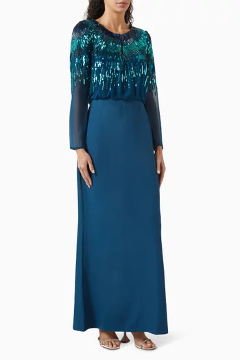 Sequin-embellished Gown in Georgette & Crepe