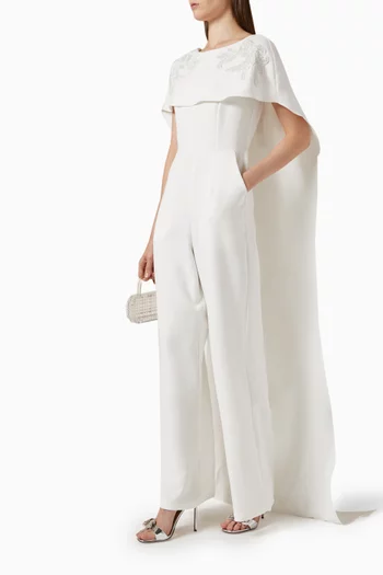 Embellished Cape Jumpsuit in Crepe