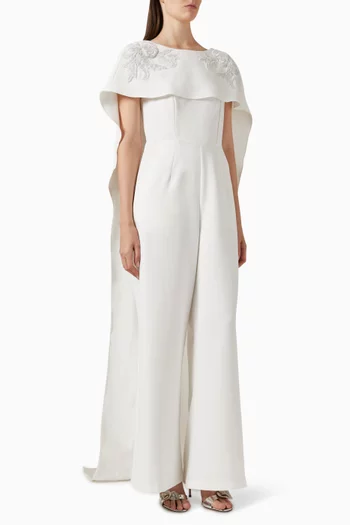 Embellished Cape Jumpsuit in Crepe
