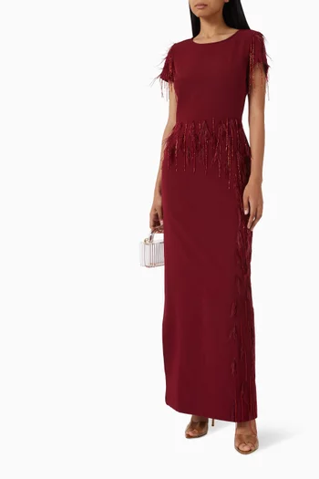 Feather-embellished Gown in Crepe