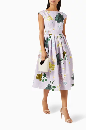 Boat Neck Midi Dress in Cotton Faille