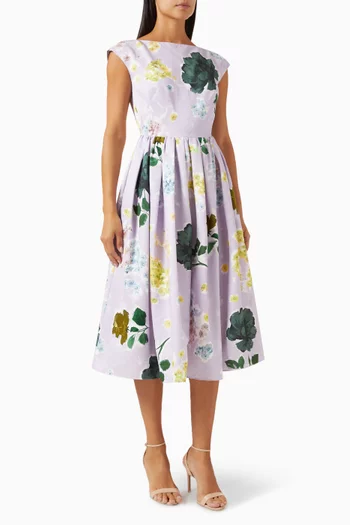 Boat Neck Midi Dress in Cotton Faille