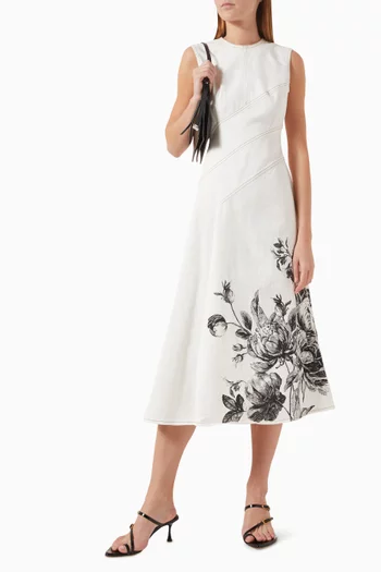 Floral-print Midi Dress in Denim