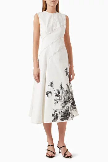 Floral-print Midi Dress in Denim