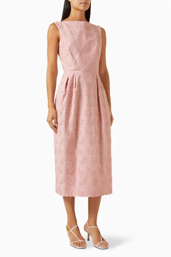 Sleeveless Pencil Midi Dress in Cotton Canvas
