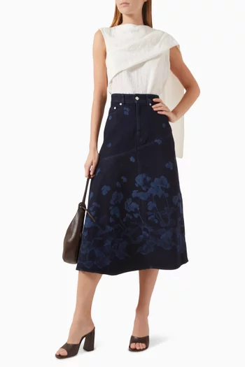 Draped Midi Skirt in Denim