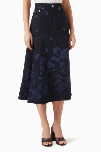 Draped Midi Skirt in Denim