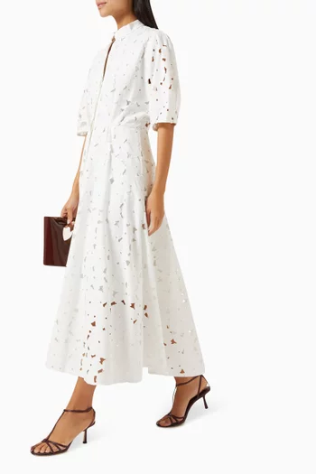 Short-sleeve Midi Shirt Dress in Cotton Blend