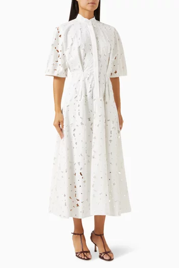 Short-sleeve Midi Shirt Dress in Cotton Blend