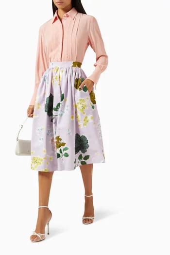 Gathered Midi Skirt in Cotton Faille