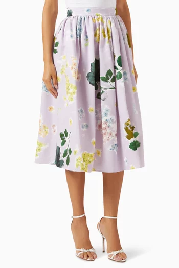 Gathered Midi Skirt in Cotton Faille