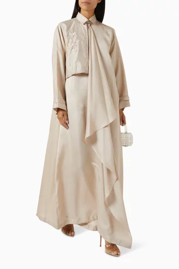 Draped Panel Embroidered Shirt Maxi Dress