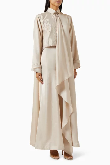 Draped Panel Embroidered Shirt Maxi Dress