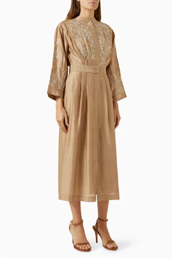 Embroidered Midi Dress in Chanderi Silk