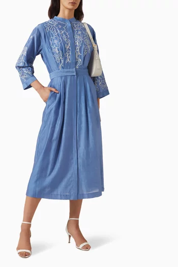 Embroidered Midi Dress in Chanderi Silk