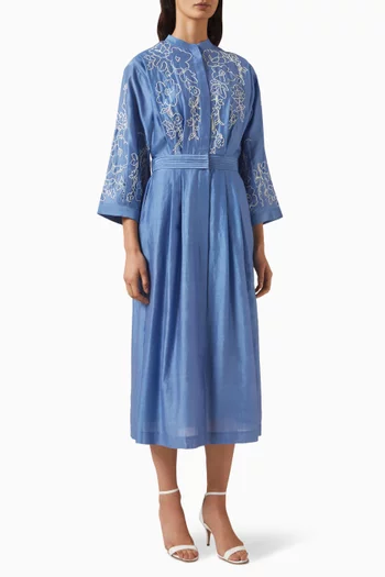 Embroidered Midi Dress in Chanderi Silk