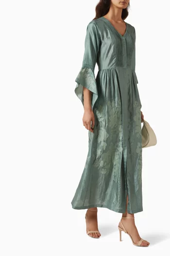 Embroidered Dress in Linen-blend
